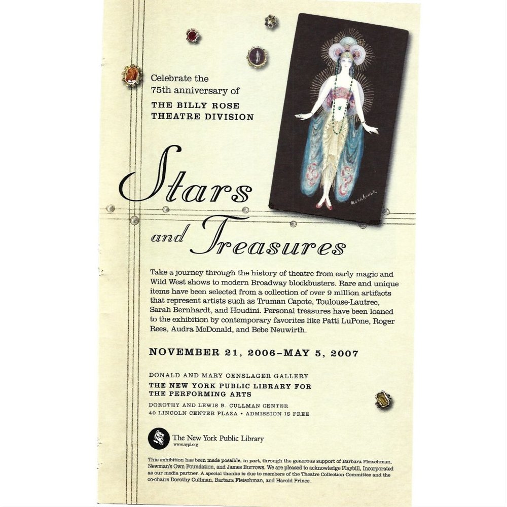 Stars and Treasures Billy Rose Theatre History Exhibition Library 2000s Print Ad